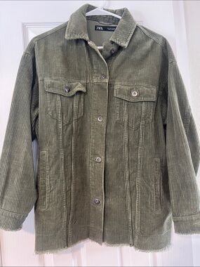 Zara Olive Corduroy Button-Front Jacket